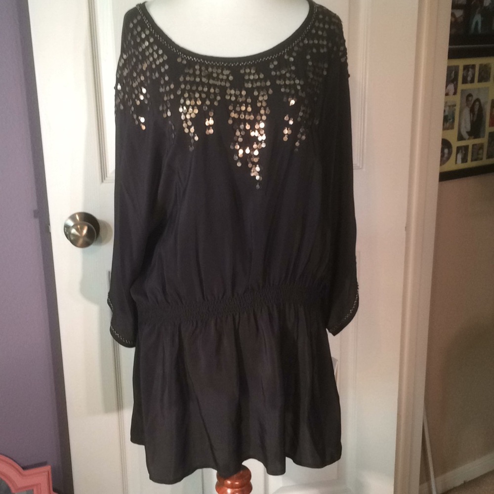 Black Metal Beaded Silk Top